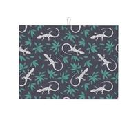 Tappetino scolapiatti grande per bancone della cucina, in microfibra, assorbente, per bancone della cucina, con lucertola di geco, foglie verdi, 45 x 61 cm, con anello per appendere