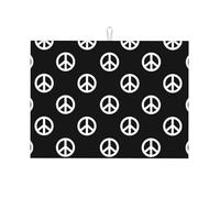 Tappetino scolapiatti grande per bancone della cucina, in microfibra, assorbente, per bancone della cucina, segno della pace, stile boho, nero, 45,7 x 61 cm, con anello per appendere