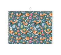 Tappetino scolapiatti grande per bancone della cucina, in microfibra, assorbente, per bancone della cucina, volpi e uccelli nella foresta, 45 x 61 cm, con anello per appendere
