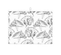 Tappetino scolapiatti grande per bancone della cucina, in microfibra, assorbente, per bancone della cucina, linea disegnata a mano, motivo: cavallo carino, 45 x 61 cm, con anello per appendere