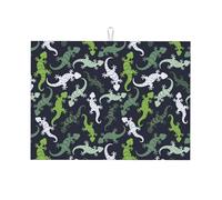 Tappetino scolapiatti grande per bancone della cucina, in microfibra, assorbente, per bancone della cucina, con lucertola e geco, 45 x 61 cm, con anello per appendere