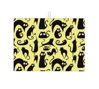 Tappetino scolapiatti grande per bancone della cucina, in microfibra, assorbente, per bancone della cucina, motivo astratto con gatto nero, 45 x 61 cm, con anello per appendere