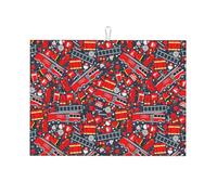 Tappetino scolapiatti grande per bancone della cucina, in microfibra, assorbente, per bancone della cucina, cartello di fuoco, 45 x 61 cm, con anello per appendere