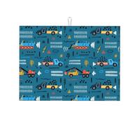 Tappetino scolapiatti grande per bancone della cucina, in microfibra, assorbente, per bancone della cucina, camion da costruzione, 45 x 61 cm, con anello per appendere