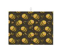 Tappetino scolapiatti grande per bancone della cucina, in microfibra, assorbente, per bancone della cucina, con simpatiche api dei cartoni animati, 45 x 61 cm, con anello per appendere