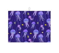 Tappetino scolapiatti grande per bancone della cucina, in microfibra assorbente, tappetino per scolapiatti per cucina, pesce giallo, medusa, 45 x 61 cm, con anello per appendere