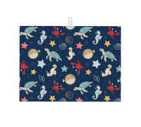 Tappetino scolapiatti grande per bancone della cucina, in microfibra, assorbente, tappetino per scolapiatti da cucina, motivo creature marine, 45 x 61 cm, con anello per appendere