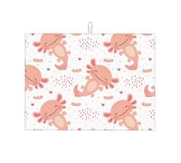 Tappetino scolapiatti grande per bancone della cucina, in microfibra, assorbente, tappetino per scolapiatti per cucina, Kawaii Axolotl, simpatico cartone animato, 45 x 61 cm, con anello per appendere