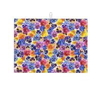 Tappetino scolapiatti grande per bancone della cucina, in microfibra assorbente, tappetino per scolapiatti da cucina, tappetino da giardino tricolore viola del pensiero 45,7 x 61 cm, con anello per