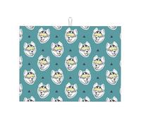 Tappetino scolapiatti grande per bancone della cucina, in microfibra assorbente, tappetino scolapiatti per cucina, simpatici e divertenti occhiali Husky, 45,7 x 61 cm, con anello per appendere