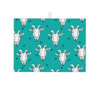 Tappetino scolapiatti grande per bancone della cucina, in microfibra assorbente, tappetino scolapiatti per cucina, tappetino moderno con testa di capra in stile cartone animato, bianco, 45,7 x 61 cm