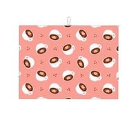 Tappetino scolapiatti grande per bancone della cucina, in microfibra, assorbente, tappetino scolapiatti per cucina, tazza bianca, stampa caffè, rosa, 45 x 61 cm, con anello per appendere