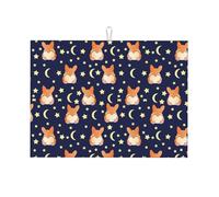 Tappetino scolapiatti grande per bancone della cucina, in microfibra assorbente, tappetino scolapiatti per cucina, simpatico cane Corgi divertente luna stelle 45,7 x 61 cm scolapiatti con anello per