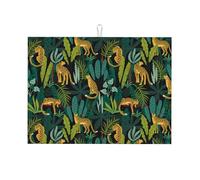 Tappetino scolapiatti grande per bancone della cucina, tappetino assorbente in microfibra per scolapiatti da cucina, motivo leopardato della giungla, giallo, 45,7 x 61 cm, con anello per appendere
