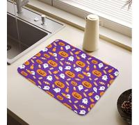 Tappetino scolapiatti Halloween Phantom Jack O Lanterna zucca viola | Tappetino scolapiatti antiscivolo per piatti da cucina e bancone