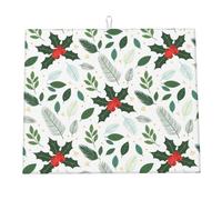 Tappetino Scolapiatti Holly Leaves Berry Vergreen Foliage Tappetini Bancone Cucina Microfibra Tappetino Per Caffettiera Stoviglie Cucine 46X61Cm