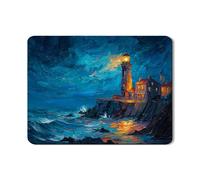 Tappetino scolapiatti impressionista con faro, per bancone della cucina, in gomma assorbente blu costiero, tappetino scolapiatti decorativo in pelle PU per bancone della cucina, 45,7 x 61 cm