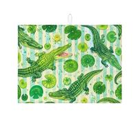 Tappetino scolapiatti in alligatore verde per bancone della cucina, tappetino assorbente con ninfee tropicali, tappetino in microfibra divertente per l'estate, per proteggere bar, 45,7 x 61 cm
