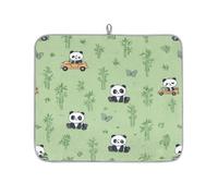 Tappetino scolapiatti in bambù su sfondo verde chiaro con panda cinese, per bancone della cucina, assorbente e lavabile, tappetino scolapiatti per piano di lavoro, 46 x 41 cm