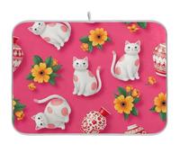 Tappetino scolapiatti in ceramica bianca con gatti rosa per bancone della cucina, reversibile, tappetino assorbente per piatti da bar, 45,7 x 61 cm
