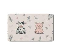 Tappetino scolapiatti in gomma assorbente per cucina, motivo: animali della fattoria, con mucca e maiale, tappetino scolapiatti rustico in pelle PU per bar, 30,5 x 50,8 cm