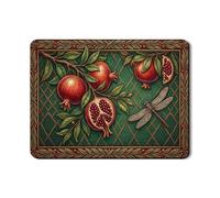 Tappetino scolapiatti in gomma assorbente verde rustico con libellula melograno, tappetino scolapiatti in pelle sintetica per proteggere il bancone, 45,7 x 61 cm