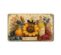 Tappetino scolapiatti in gomma assorbente vintage floreale con girasole e ape, tappetino scolapiatti rustico in pelle sintetica per la decorazione della casa, 30,5 x 50,8 cm