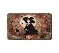 Tappetino scolapiatti in gomma per bancone della cucina, motivo strega di Halloween, tappetino scolapiatti in gomma con gatto e zucca, tappetino in pelle PU gotico per decorazione, 30,5 x 50,8 cm