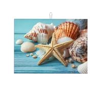 Tappetino scolapiatti in legno a forma di stella marina, assorbente, per bancone della cucina, tappetino da spiaggia, tappetino da caffè, protezione scolapiatti con anello per appenderlo, 45,7 x 61 cm