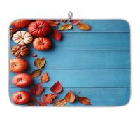 Tappetino scolapiatti in legno blu con foglie di zucca del Ringraziamento per bancone della cucina, tappetino assorbente scolapiatti lavabile per piano di lavoro, 61 x 46 cm