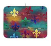 Tappetino scolapiatti in legno colorato Fleur De Lis per bancone della cucina, reversibile, tappetino assorbente per scolapiatti da cucina, 40,6 x 45,7 cm