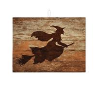 Tappetino scolapiatti in legno con sagoma di strega per bancone della cucina, tappetino assorbente rustico per Halloween, tappetino scolapiatti medievale in microfibra per decorazione bancone della