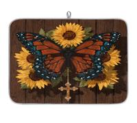 Tappetino scolapiatti in legno marrone con farfalla con girasoli per bancone della cucina, tappetino assorbente scolapiatti lavabile per piano di lavoro, 61 x 46 cm