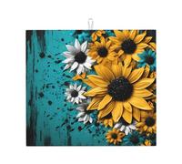 Tappetino scolapiatti in legno turchese a forma di girasole, assorbente, per bancone della cucina, tappetino da caffè vintage, protezione scolapiatti con anello per appenderlo, 40,6 x 45,7 cm