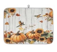 Tappetino scolapiatti in legno, uccello, girasole, zucca, grande, tappetino per lavello da cucina, super assorbente, decorazione per la cucina, 61 x 45,7 cm