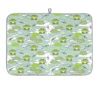 Tappetino scolapiatti in microfibra a forma di rana, con libellula, rana, assorbente, scolapiatti per cucina, cucchiaio, piatto di vetro, 45,7 x 60,9 cm
