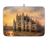 Tappetino scolapiatti in microfibra a tema città europea, assorbente, scolapiatti per cucina, cucchiaio, piatto di vetro, 45,7 x 60,9 cm
