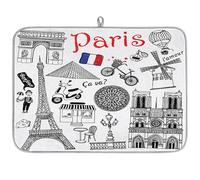 Tappetino scolapiatti in microfibra a tema Francia Parigi, assorbente per scolapiatti per cucina, cucchiaio, piatto di vetro, 45,7 x 60,9 cm