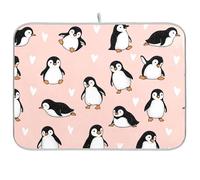 Tappetino scolapiatti in microfibra assorbente con pinguino a forma di cuore, 40,6 x 45,7 cm, colore: rosa