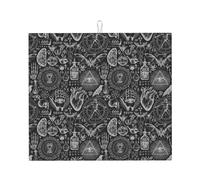 Tappetino scolapiatti in microfibra assorbente per piano di lavoro da cucina, 40,6 x 45,7 cm, con motivo: demone occulto Baphomet, testa di capra satanica, teschio, scolapiatti multiuso