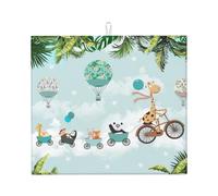 Tappetino scolapiatti in microfibra con animali che cavalcano attraverso il cielo, tappetino scolapiatti super assorbente, tappetino scolapiatti lavabile in lavatrice, 40,6 x 45,7 cm