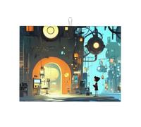 Tappetino scolapiatti in microfibra con animazione meccanica della città, riutilizzabile, lavabile, per accessori da cucina, 45,7 x 61 cm