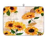 Tappetino scolapiatti in microfibra con cartolina vintage, girasole, assorbente, scolapiatti per cucina, cucchiaio, piatto di vetro, 45,7 x 60,9 cm