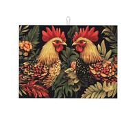 Tappetino scolapiatti in microfibra con due galli grandi uno di fronte all'altro, riutilizzabile, lavabile, per accessori da cucina, 45,7 x 61 cm