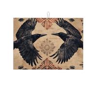 Tappetino scolapiatti in microfibra con due uccelli neri che si guardano l'un l'altro, riutilizzabile, lavabile, per accessori da cucina, 45,7 x 61 cm