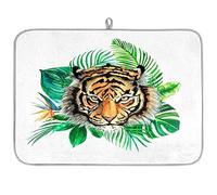 Tappetino scolapiatti in microfibra con foglie tropicali, tigre, assorbente, scolapiatti per cucina, cucchiaio, piatto di vetro, 40,6 x 45,7 cm
