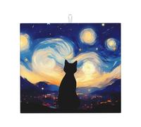 Tappetino scolapiatti in microfibra con gatto sotto i cieli stellati, per bancone della cucina, tappetino per scolapiatti super assorbente, lavabile in lavatrice, 40,6 x 45,7 cm
