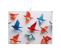 Tappetino scolapiatti in microfibra con gru di carta blu e arancione, riutilizzabile, lavabile, per accessori da cucina, 45,7 x 61 cm