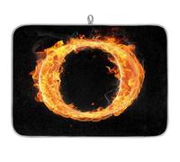 Tappetino scolapiatti in microfibra con lettera O in fuoco, con simboli, assorbente, scolapiatti per cucina, cucchiaio, piatto di vetro, 40,6 x 45,7 cm