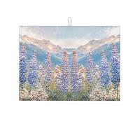 Tappetino scolapiatti in microfibra con montagne e aiuole ricoperte di neve, riutilizzabile, lavabile, per accessori da cucina, 45,7 x 61 cm